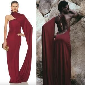 HELSA | NWT The Muse Cape Jersey Dress in Oxblood Knit Scarf Maxi XS